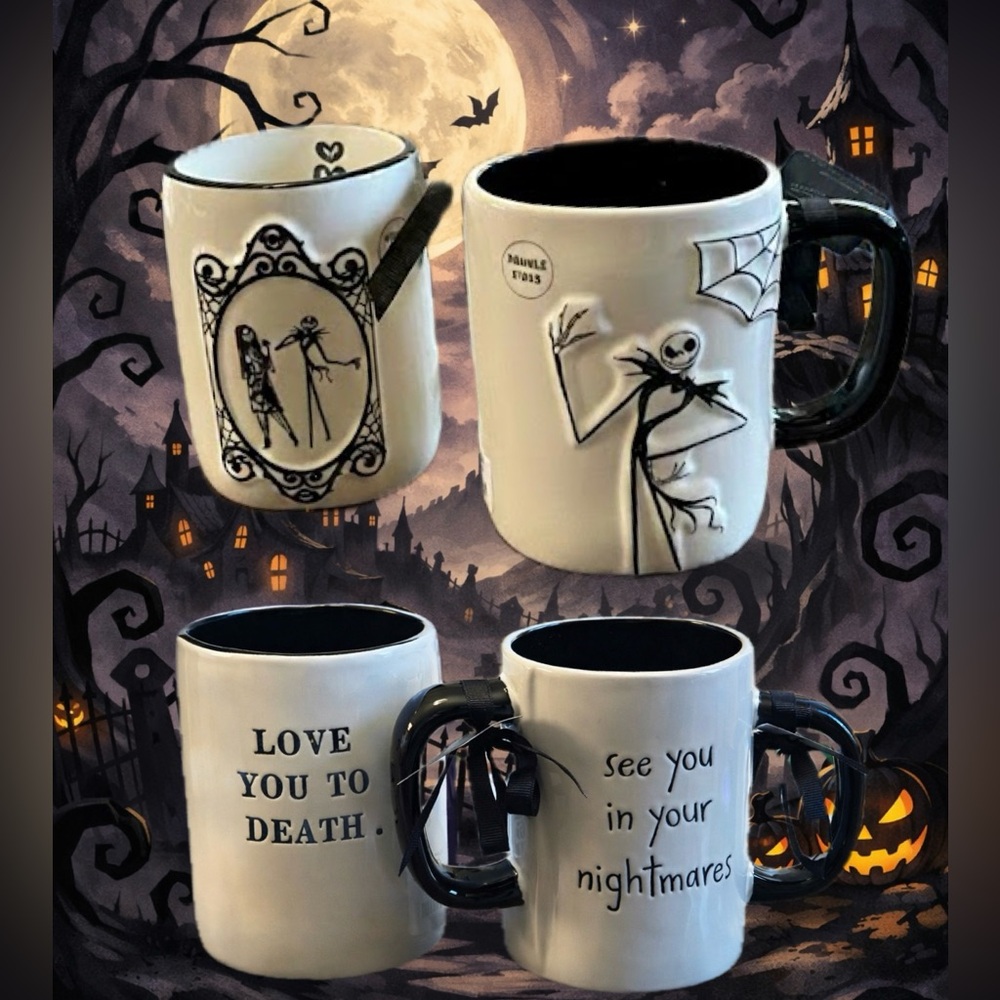 Rae Dunn Jack Skellington and Sally Mug Set